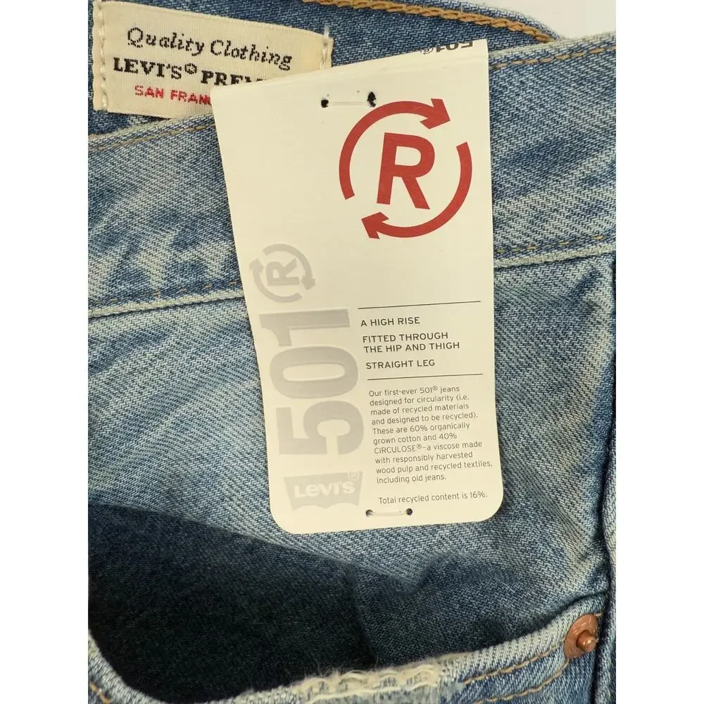 Levi's Premium Women 501 Original Fit Mid Rise Straight Leg Jeans 28x32 Blue NWT - Picture 15 of 16